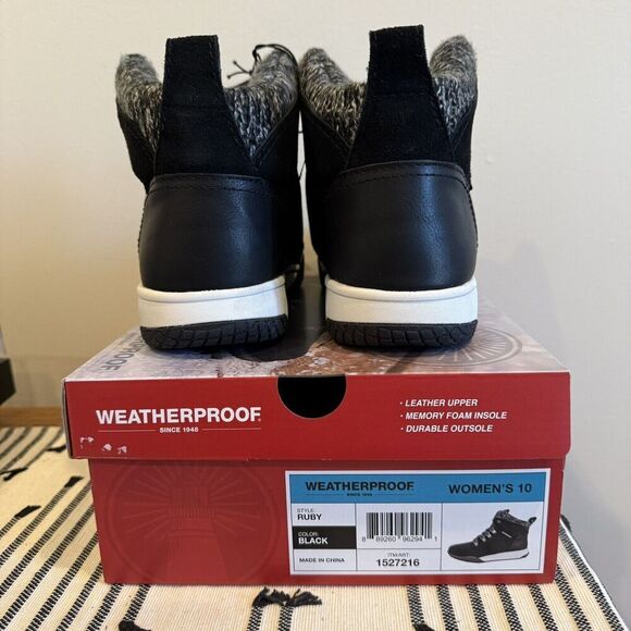 NIB Weatherproof Women's Size 10 Black Winter Boots Ruby Leather Suede Warm Read - Picture 5 of 9